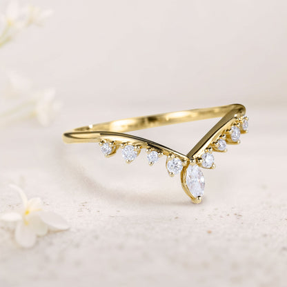 Unique Marquise and Round Moissanite Curved Wedding Band