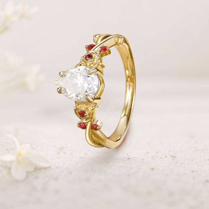 Unique floral engagement rings Pear Moissanite Rose Flower Inspired Engagement Ring