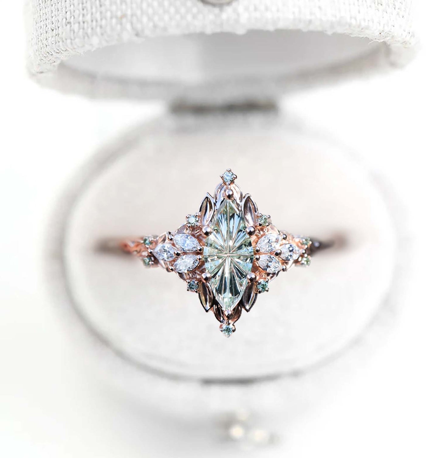 Vintage Starbrite Cut Marquise Green Sapphire Engagement Ring