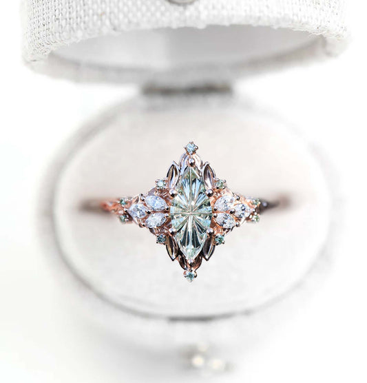 Vintage Starbrite Cut Marquise Green Sapphire Engagement Ring