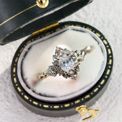 Unique Briar Rose Halo Oval Oval Moissanite Ring