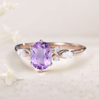 Vintage Oval Amethyst and Moissanite Engagement Ring