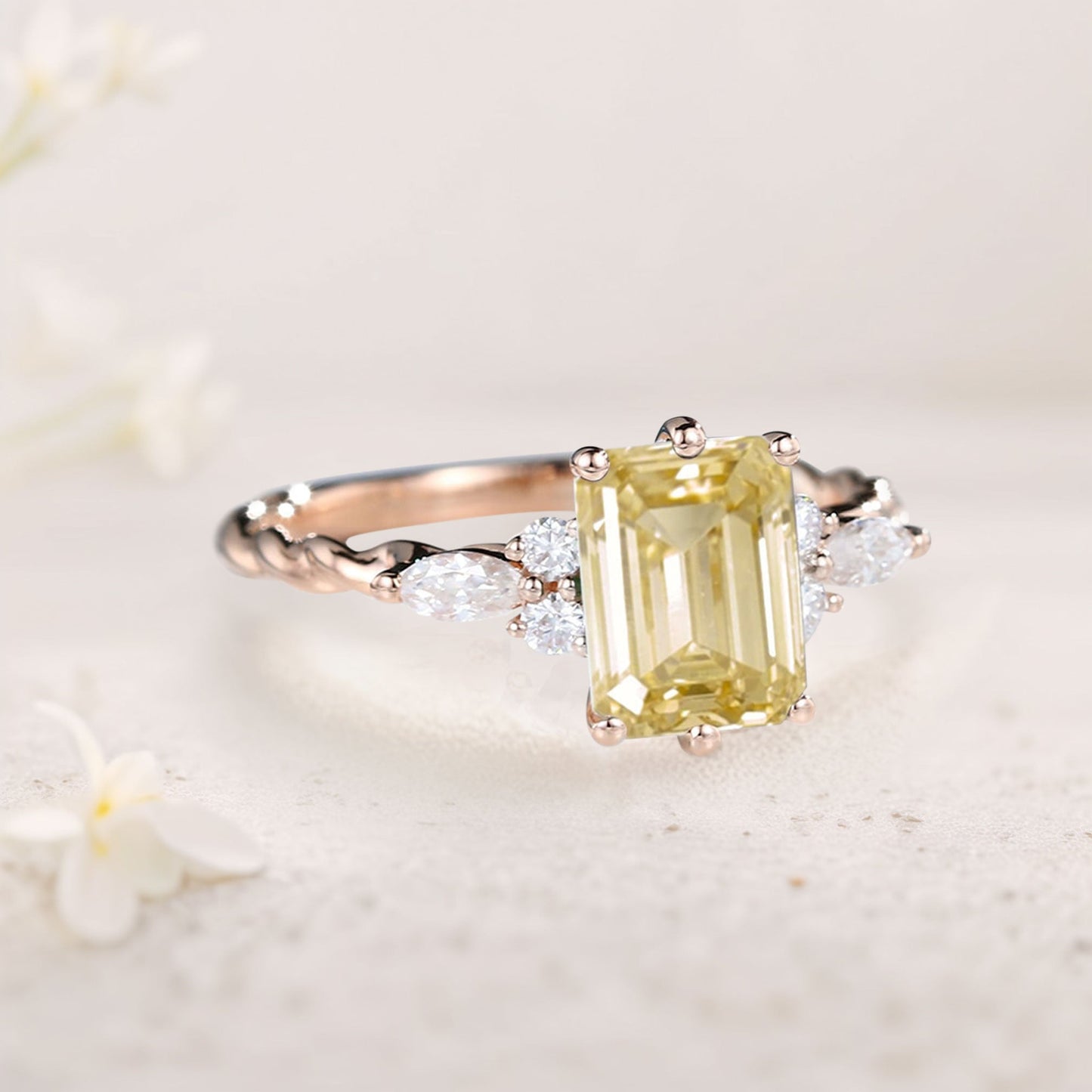 Vintage Emerald Cut Citrine Engagement Ring Twisted Wedding Ring