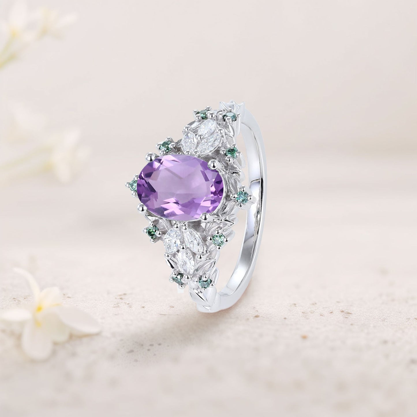 Unique Starlight Oval Amethyst Engagement Ring
