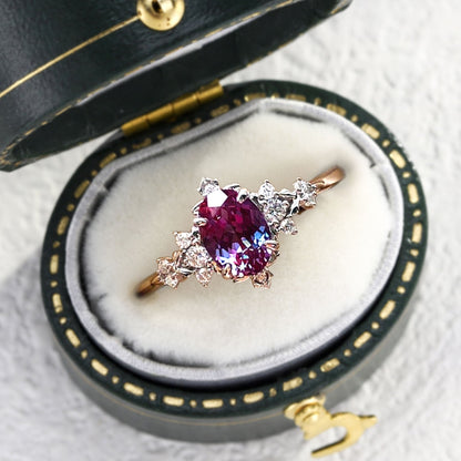 Vintage Briar Rose Oval Lab Alexandrite Engagement Ring