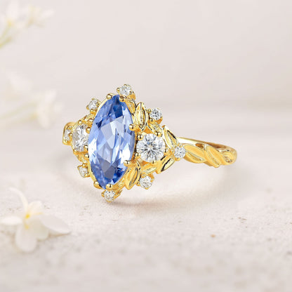 Unique floral engagement rings Marquise Lab Sapphire Engagement Ring Moissanite Cluster Promise Ring