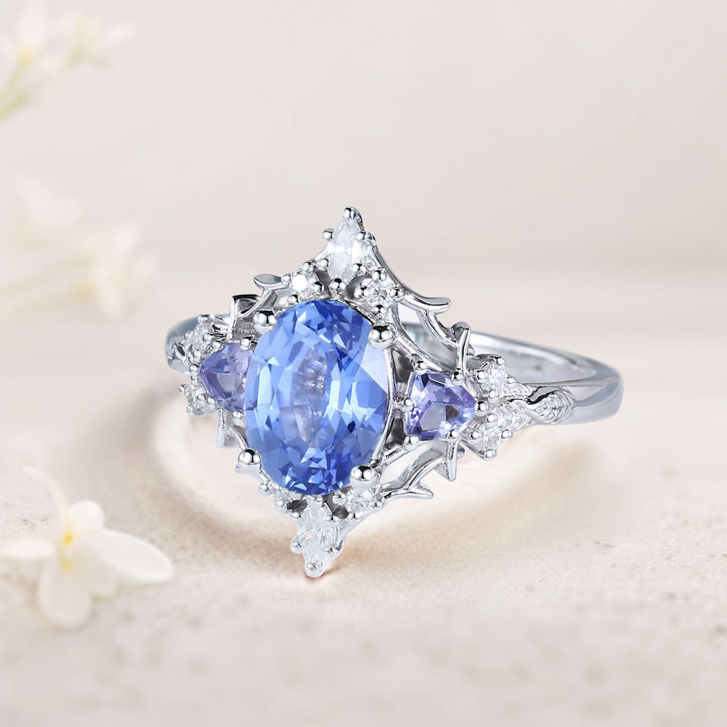 Vintage Briar Rose Oval Lab Sapphire Engagement Ring Filigree Ring