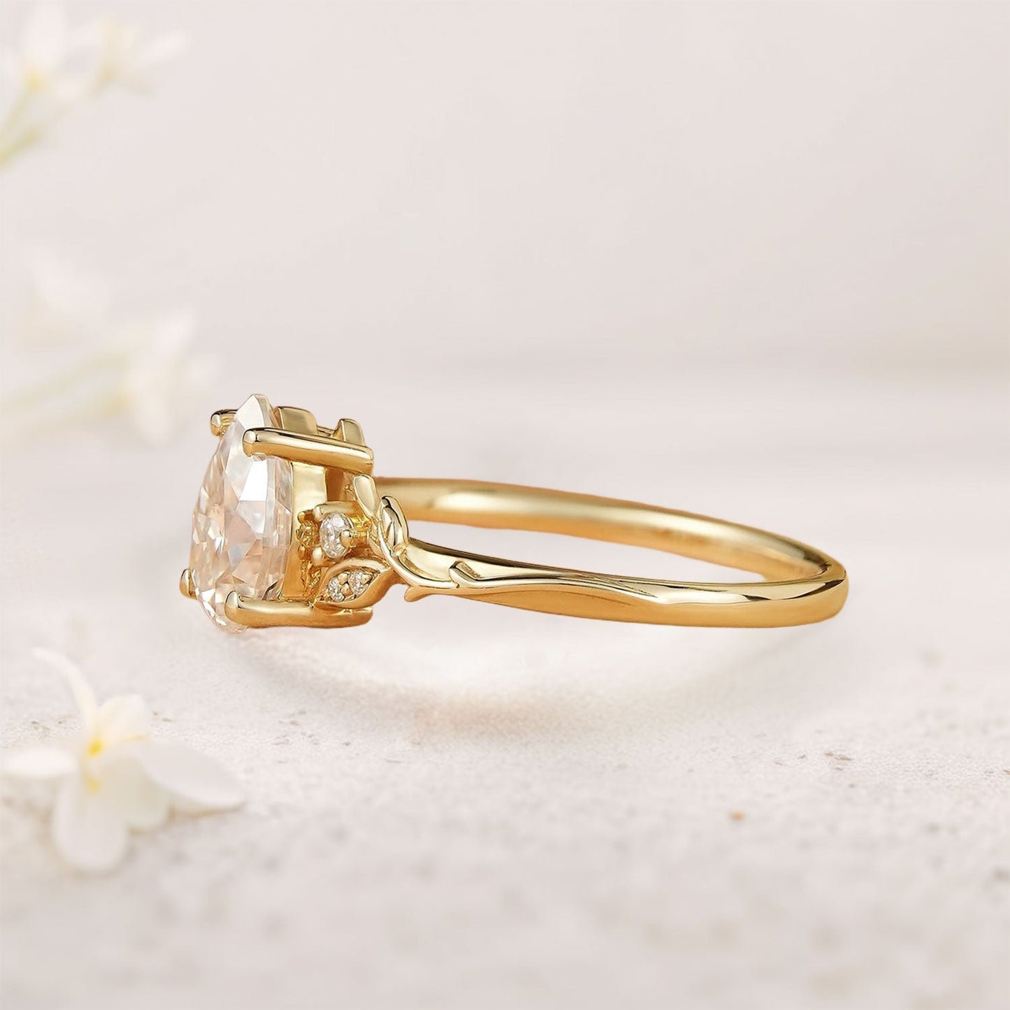 Unique Pear Moissanite Leaf And Vine Inspired Engagement Ring