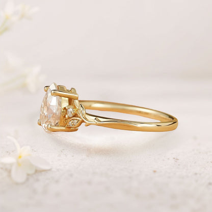 Unique Pear Moissanite Leaf And Vine Inspired Engagement Ring