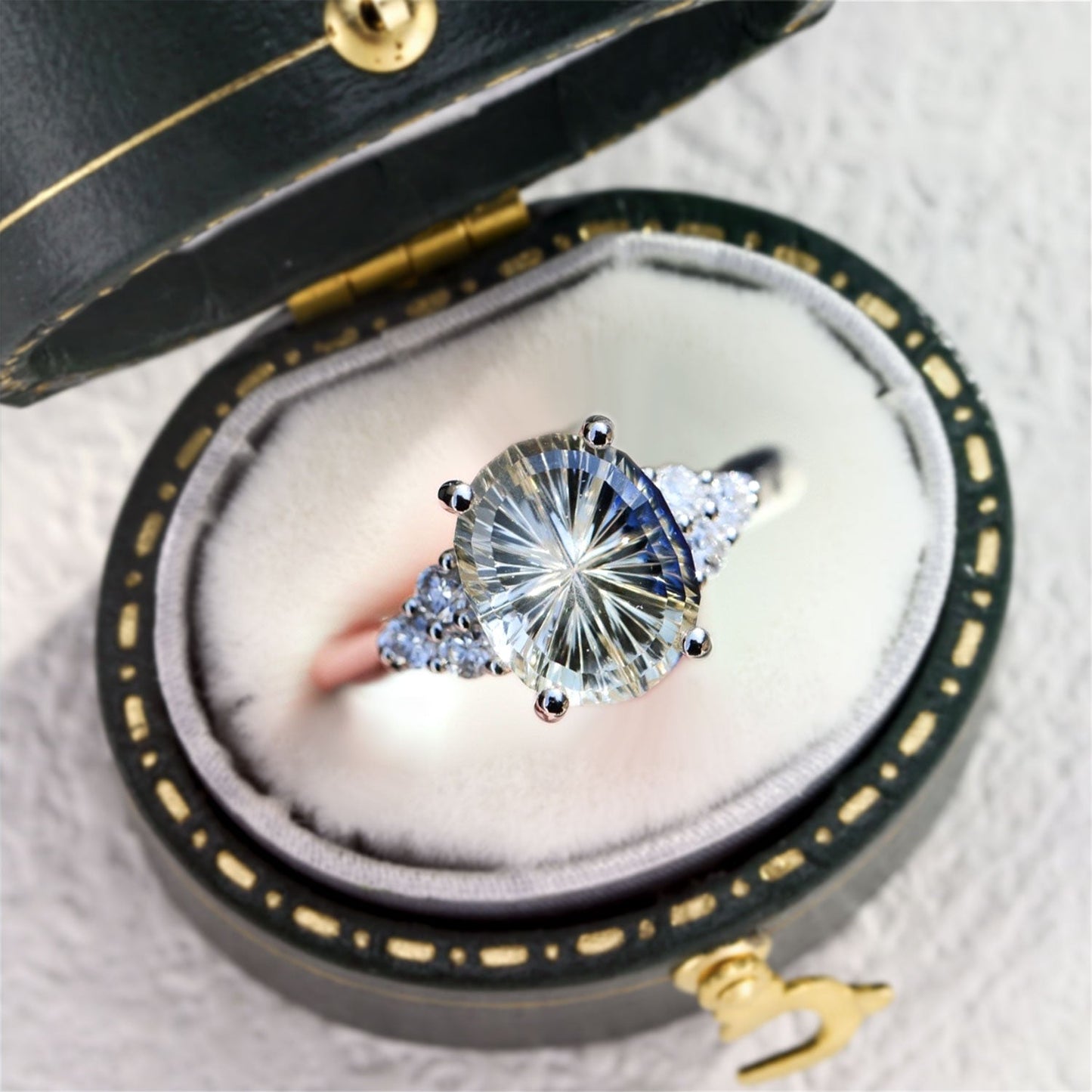 Vintage Starbrite Cut Oval Lab Sapphire and Moissanite Ring