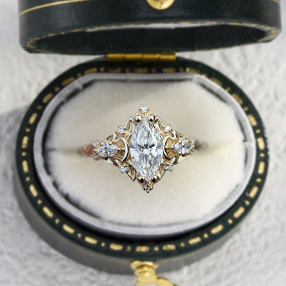 Unique floral engagement rings Moon Marquise Moissanite Engagement Ring