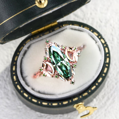 Unique Briar Moon Marquise Lab Emerald Engagement Ring