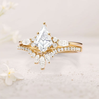 Unique floral engagement rings Kite Moissanite Classic Engagement Ring Set