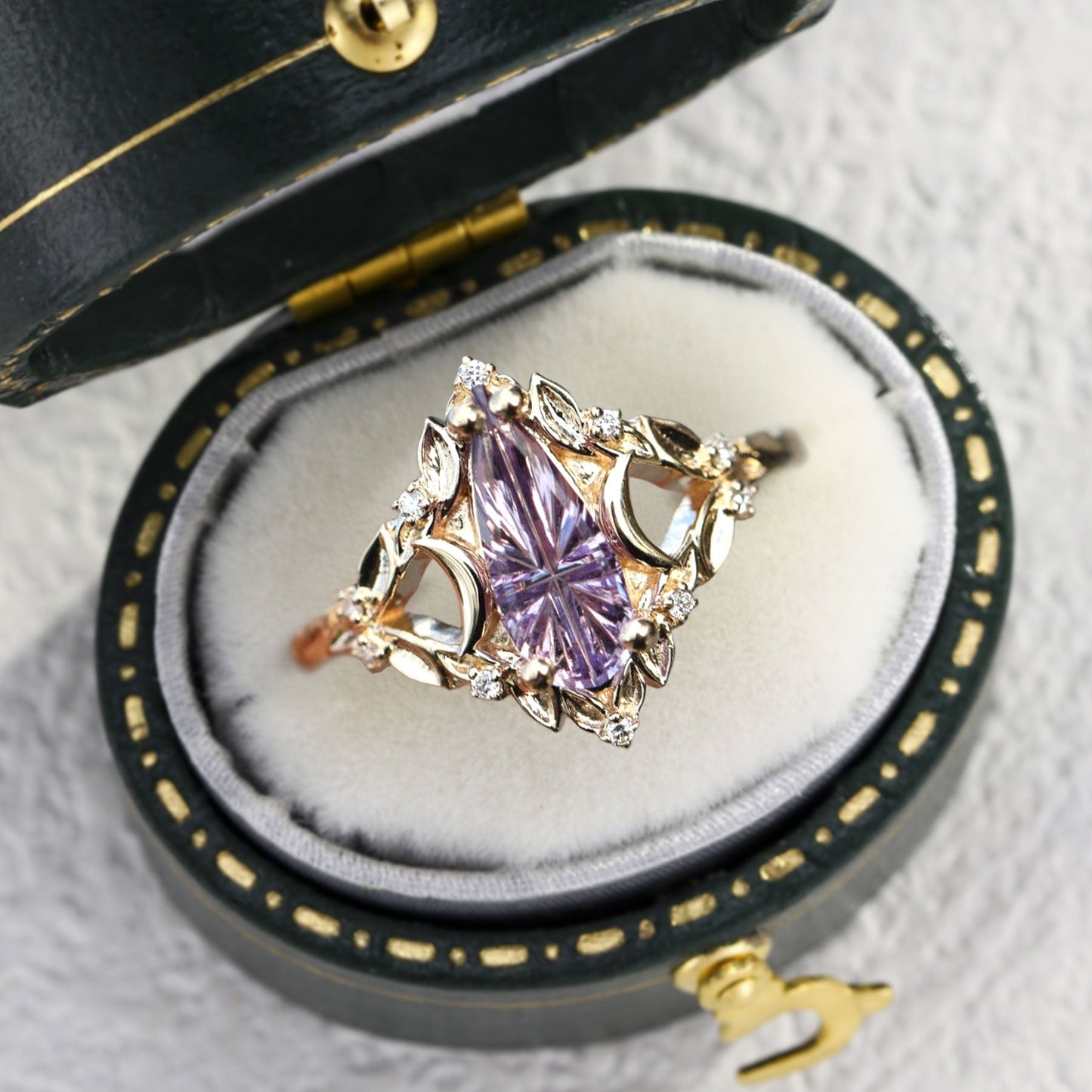 Unique Briar moon Starbrite Cut Pear Purple Lab Sapphire Ring