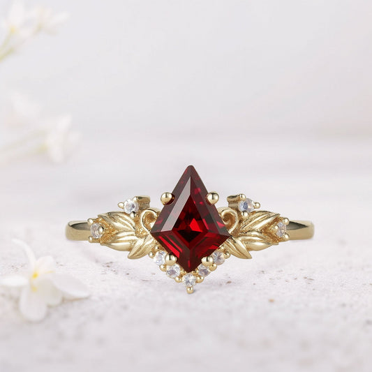 Unique Kite Lab Ruby and Lab Moonstone Cluster Leaf Ring