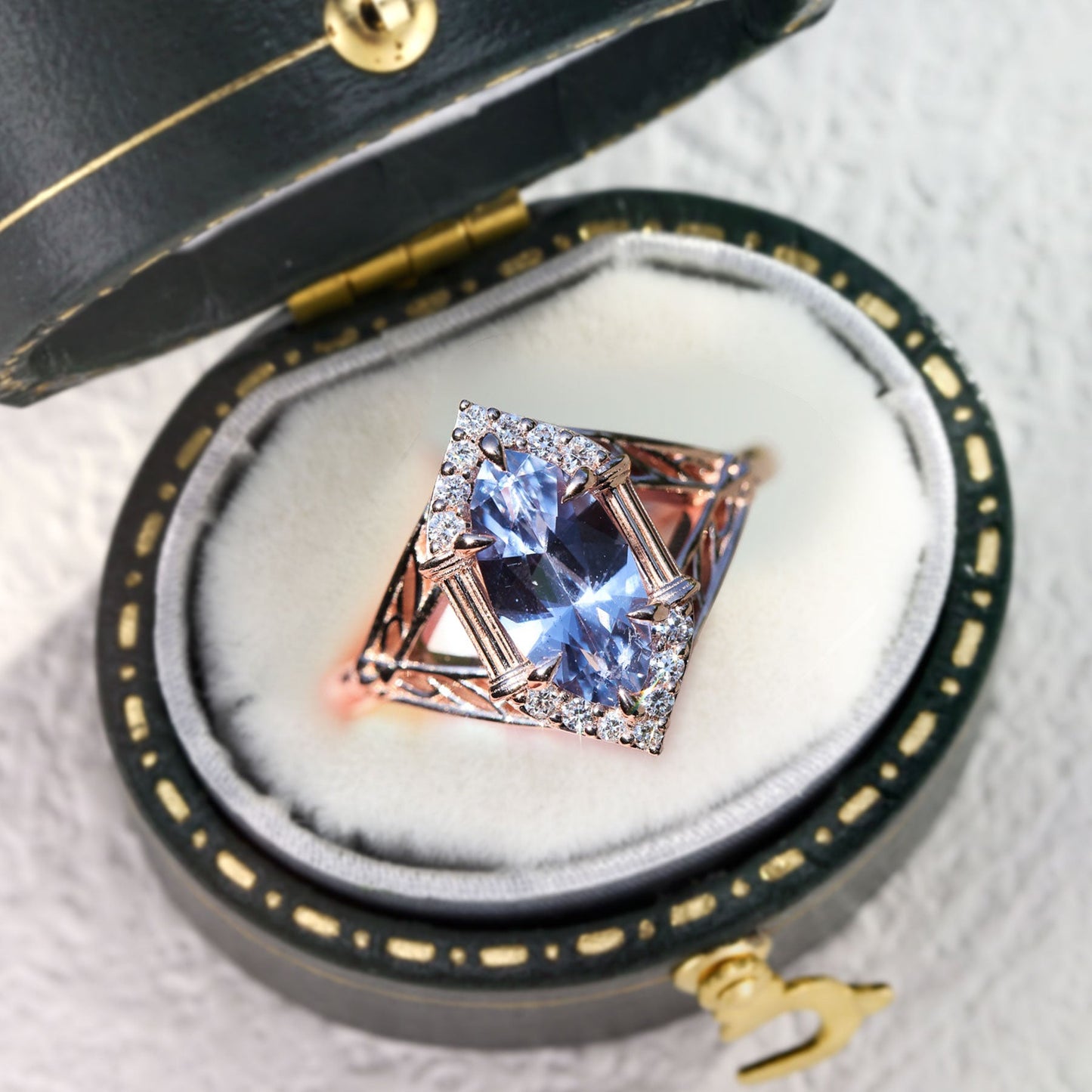 Unique Marquise Lab Sapphire Engagement Ring