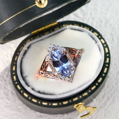 Unique Marquise Lab Sapphire Engagement Ring