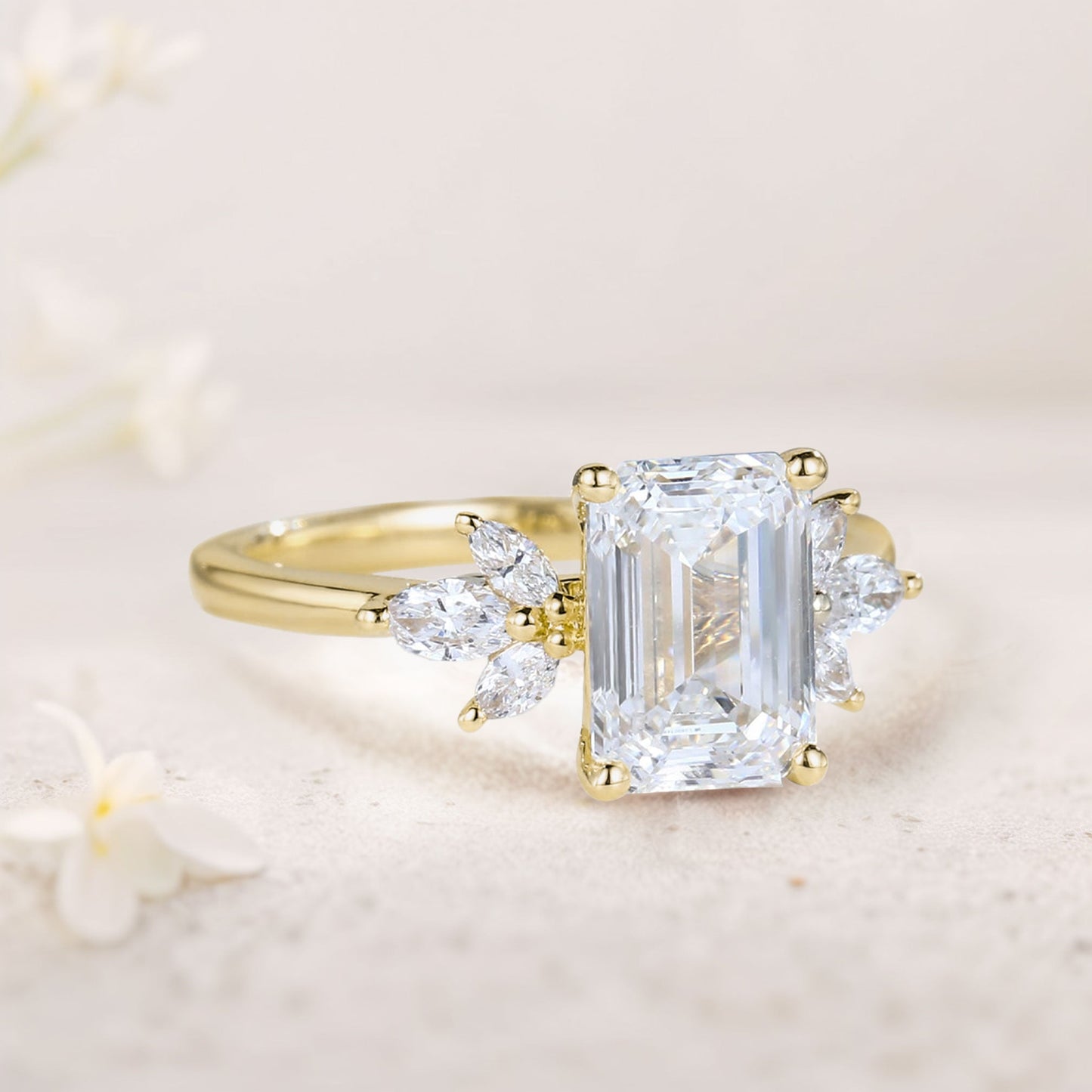 Vintage Emerald Cut Moissanite Engagement Ring Bridal Ring