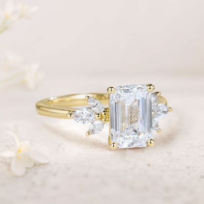Vintage Emerald Cut Moissanite Engagement Ring Bridal Ring