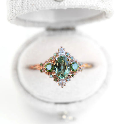 Unique Enchanted Briar Oval Lab Green Sapphire Ring