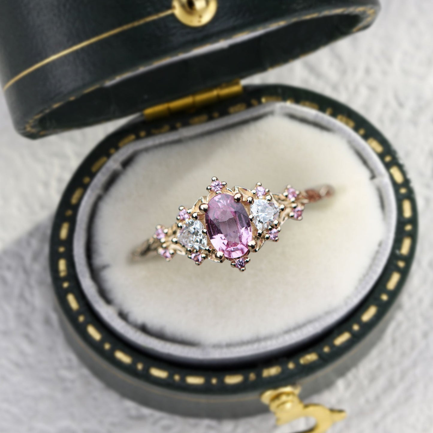 Unique Briar Rose Oval Lab Pink Padparadscha Ring
