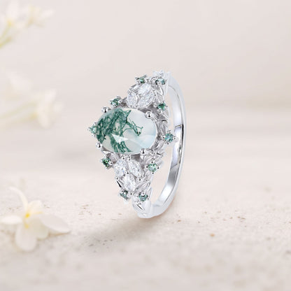 Unique Starlight Moss Agate Engagement Ring