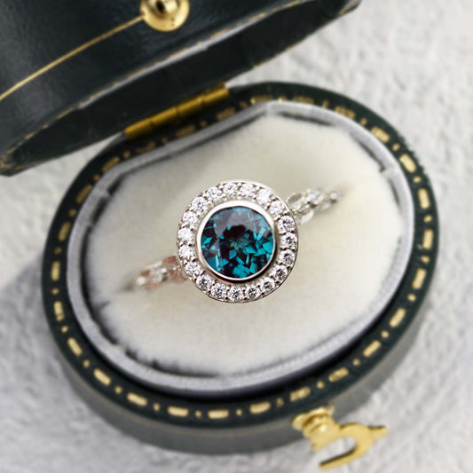 Unique Crown of Thorns Round Lab Alexandrite Ring