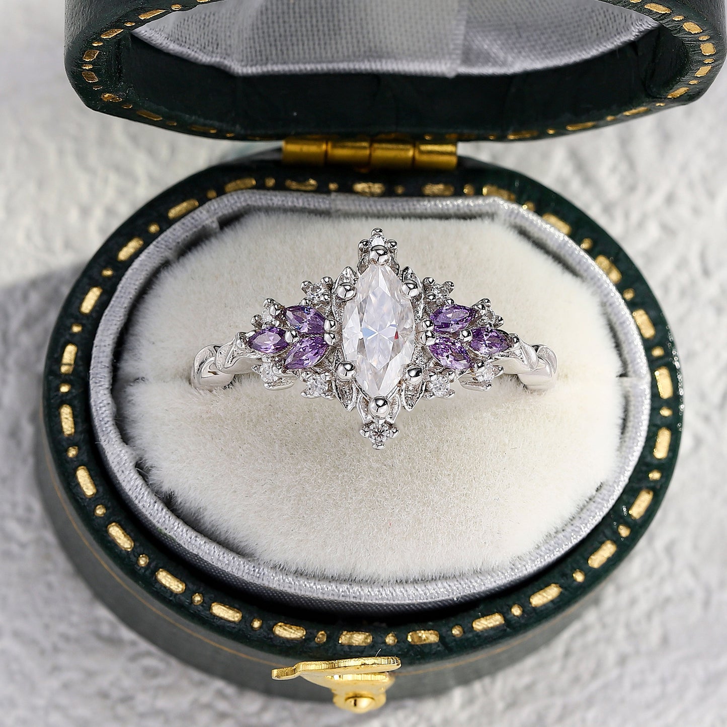 Unique floral engagement rings Starlight Marquise Moissanite Ring