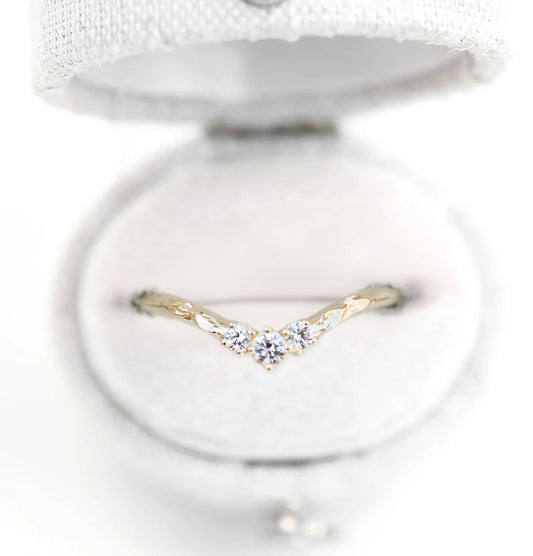 Unique Round Moissanite Wedding Band floral Engagement Ring