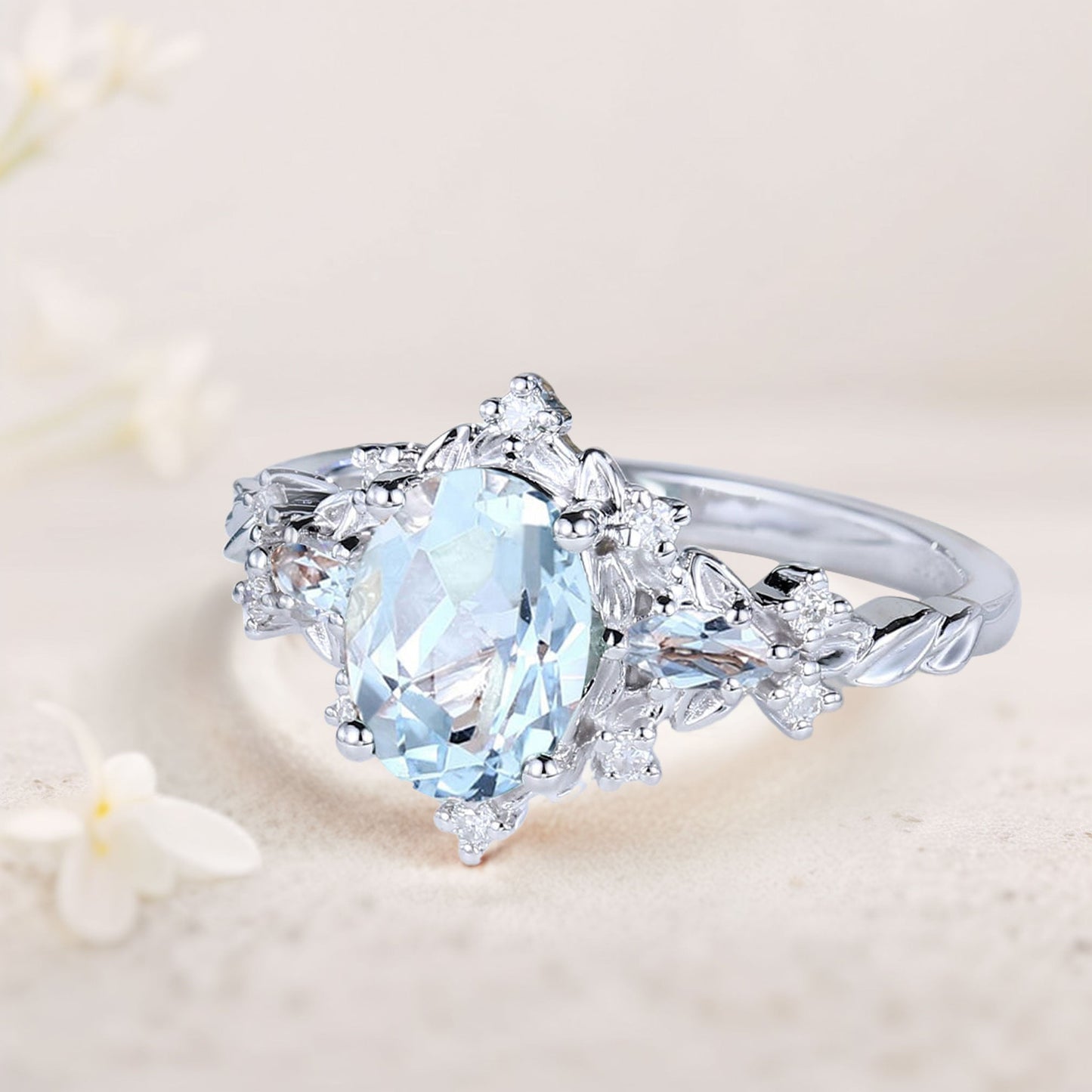 Vintage Briar Rose Oval Lab Aquamarine Engagement Ring Vine Ring