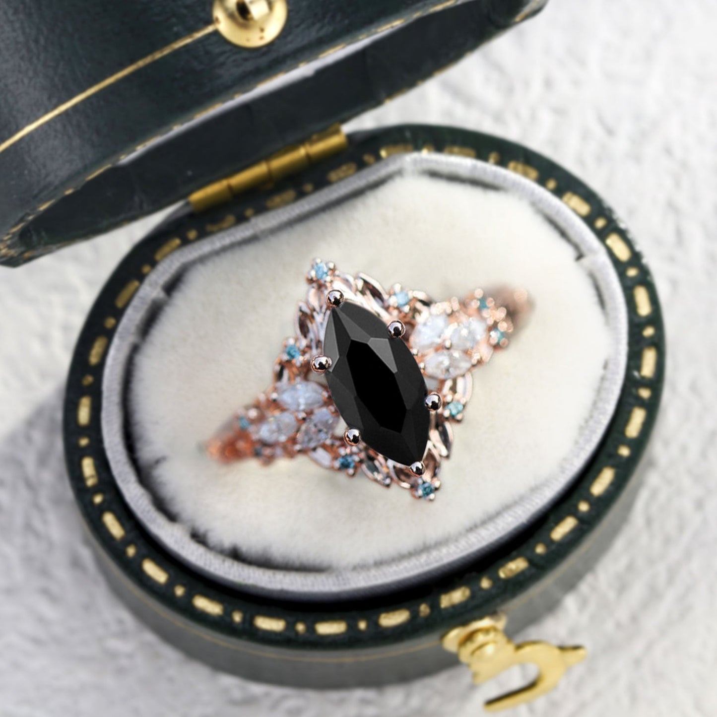 Unique Briar Rose Starlight Marquise Black Onyx Ring