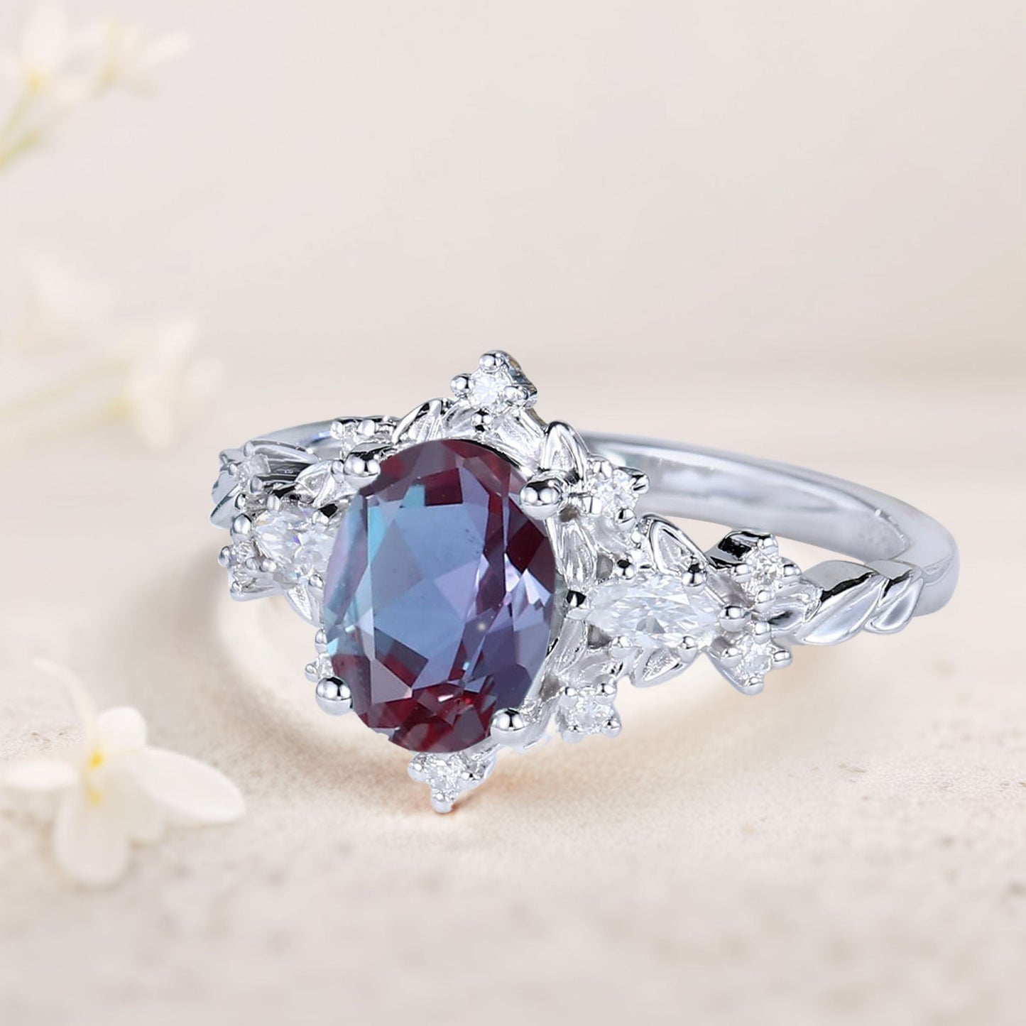 Vintage Briar Rose Oval Lab Alexandrite Engagement Ring  Vine Ring