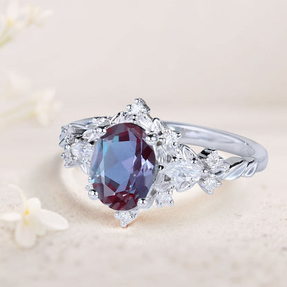 Vintage Briar Rose Oval Lab Alexandrite Engagement Ring  Vine Ring