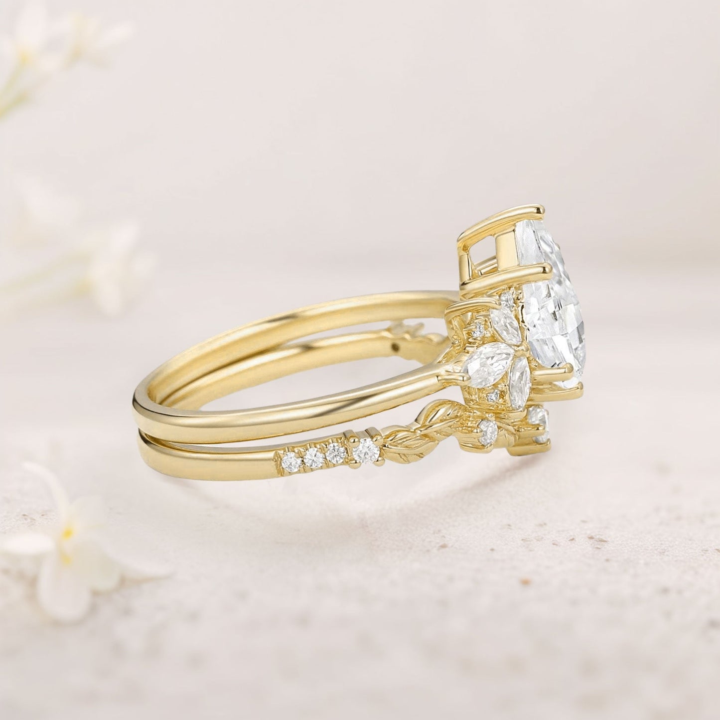 Unique floral engagement rings Kite Moissanite Butterfly Cluster Ring Set