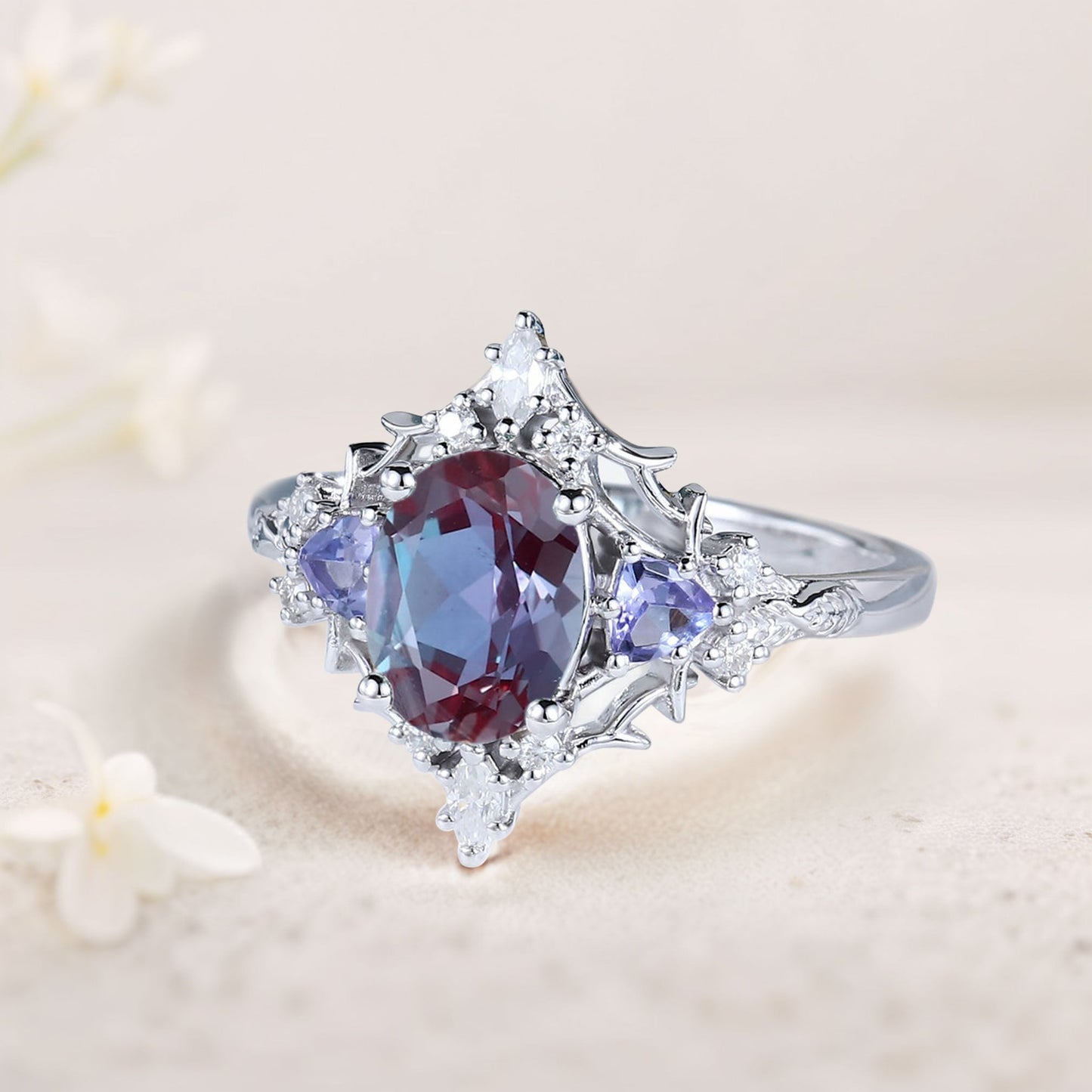 Vintage Briar Rose Oval Lab Alexandrite Engagement Ring Filigree Ring