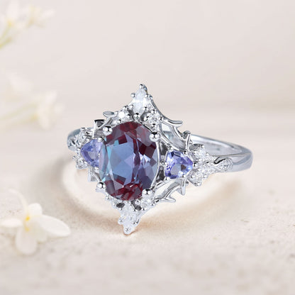 Vintage Briar Rose Oval Lab Alexandrite Engagement Ring Filigree Ring