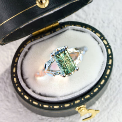 Unique Solitaire Starbrite Cut Green Lab Sapphire Split Shank Style Band Engagement Ring