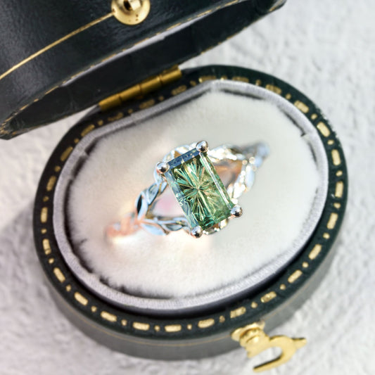 Unique Solitaire Starbrite Cut Green Lab Sapphire Split Shank Style Band Engagement Ring