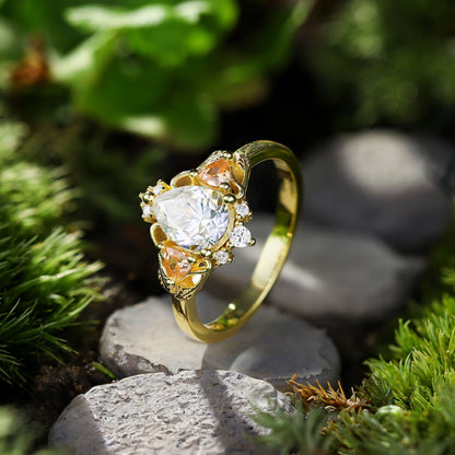 Unique Pear Moissanite Leaf Ring Engagement Ring