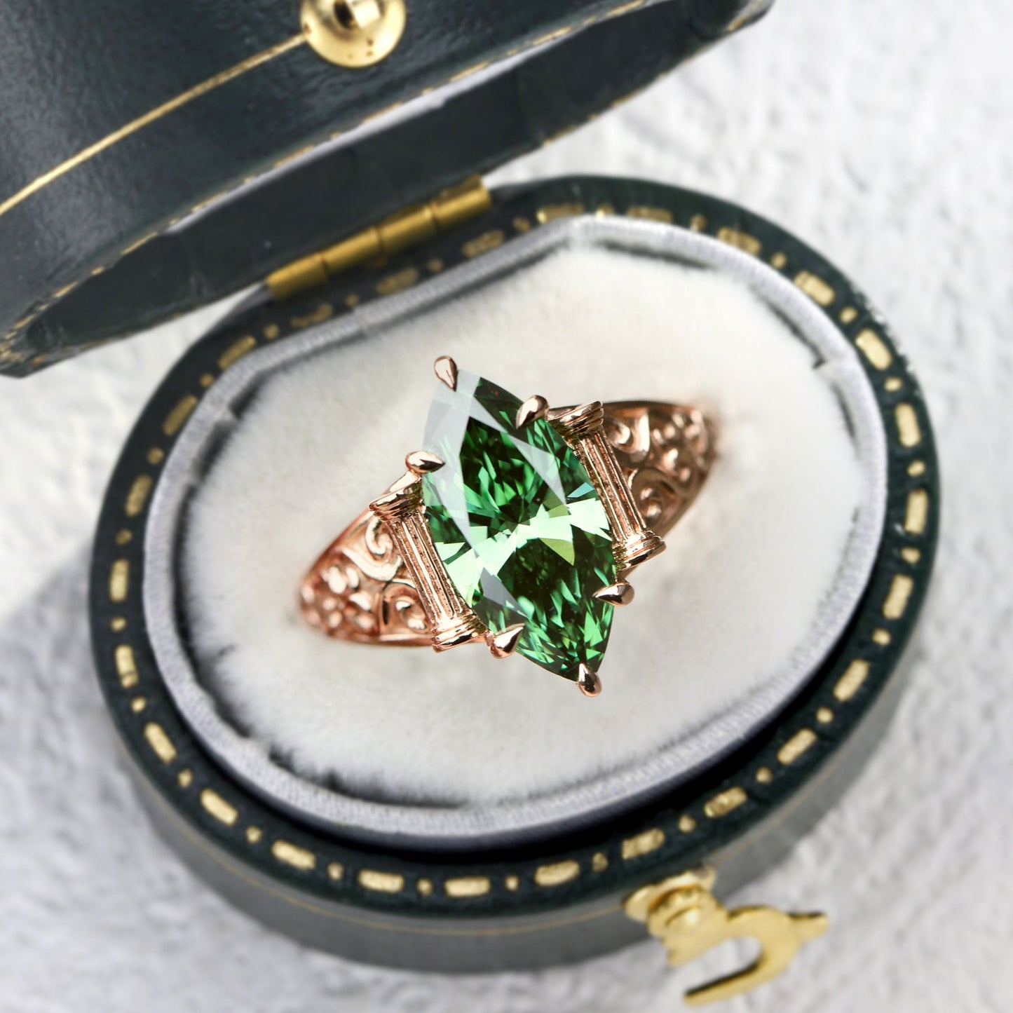 Unique Marquise Lab Emerald Engagement Ring