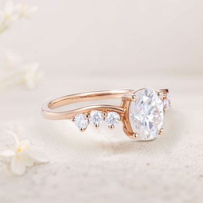 Unique Oval Moissanite Engagement Ring Swirling Romance Bridal Ring