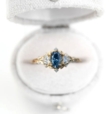 Unique Celeste Rose Oval Grey Moissanite Ring