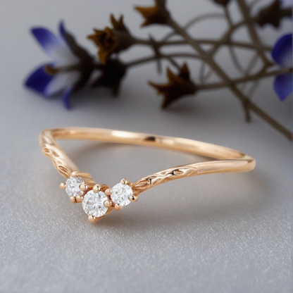 Unique Round Moissanite Wedding Band Art-deco Moissanite Engagement Ring