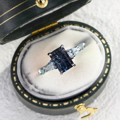 Unique Five Stone Emerald cut Lab Sapphire Ring