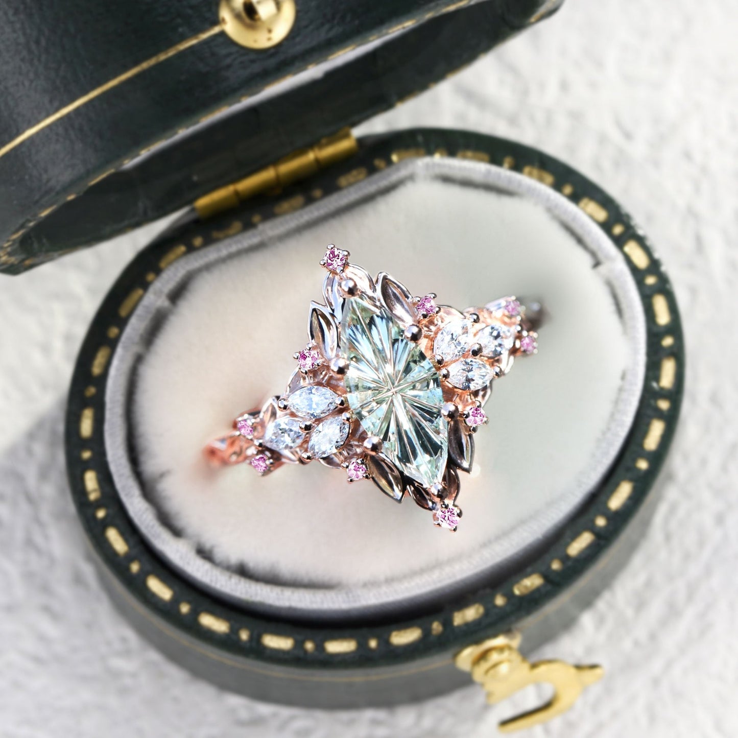 Vintage Starbrite Cut Marquise Green Lab Sapphire and Amethyst Engagement Ring