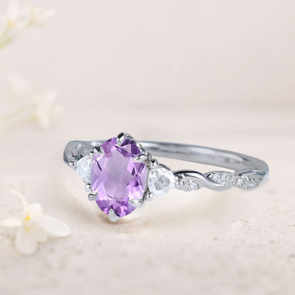 Unique Three Stone Oval Amethyst Ring  Engagement Ring