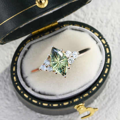 Vintage Starbrite Cut Marquise Lab Sapphire Cluster Engagement Ring