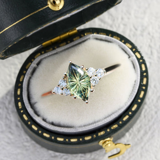 Vintage Starbrite Cut Marquise Lab Sapphire Cluster Engagement Ring