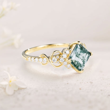 Vintage Princess Moss Agate Engagement Ring For Women