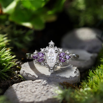 Unique floral engagement rings Starlight Marquise Moissanite Ring